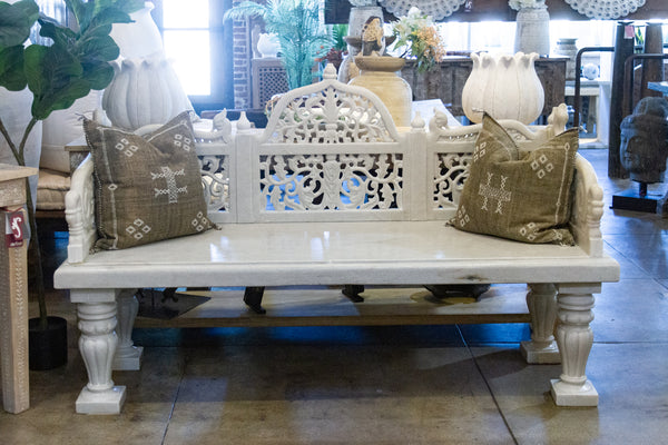 Royal Carved White Marble Garden Bench