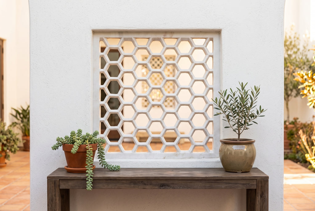 Hand-Carved Honeycomb Marble Panel