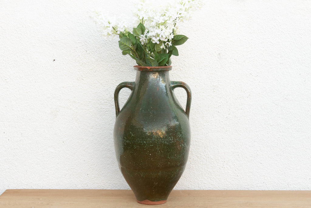 Antique French Green Glazed Olive Jar