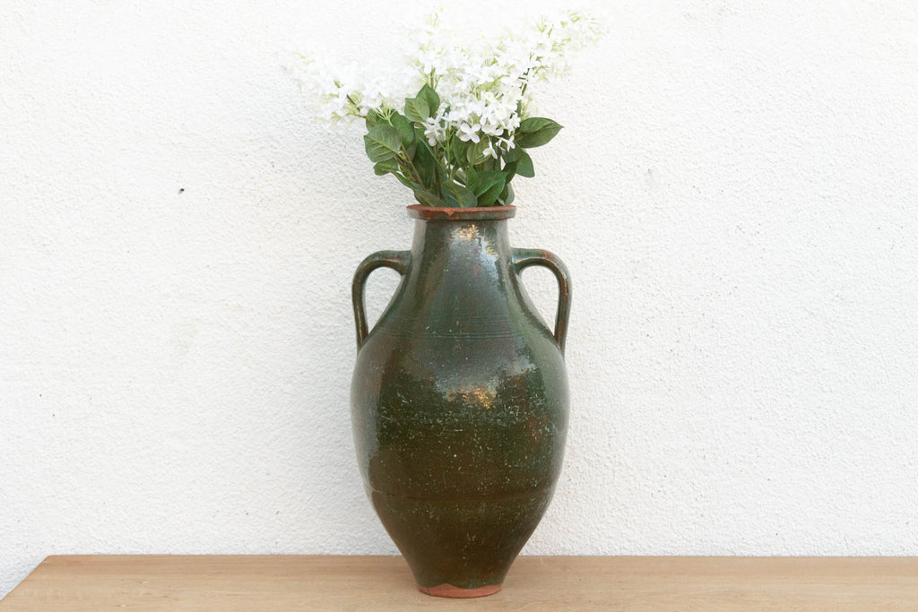 Antique French Green Glazed Olive Jar