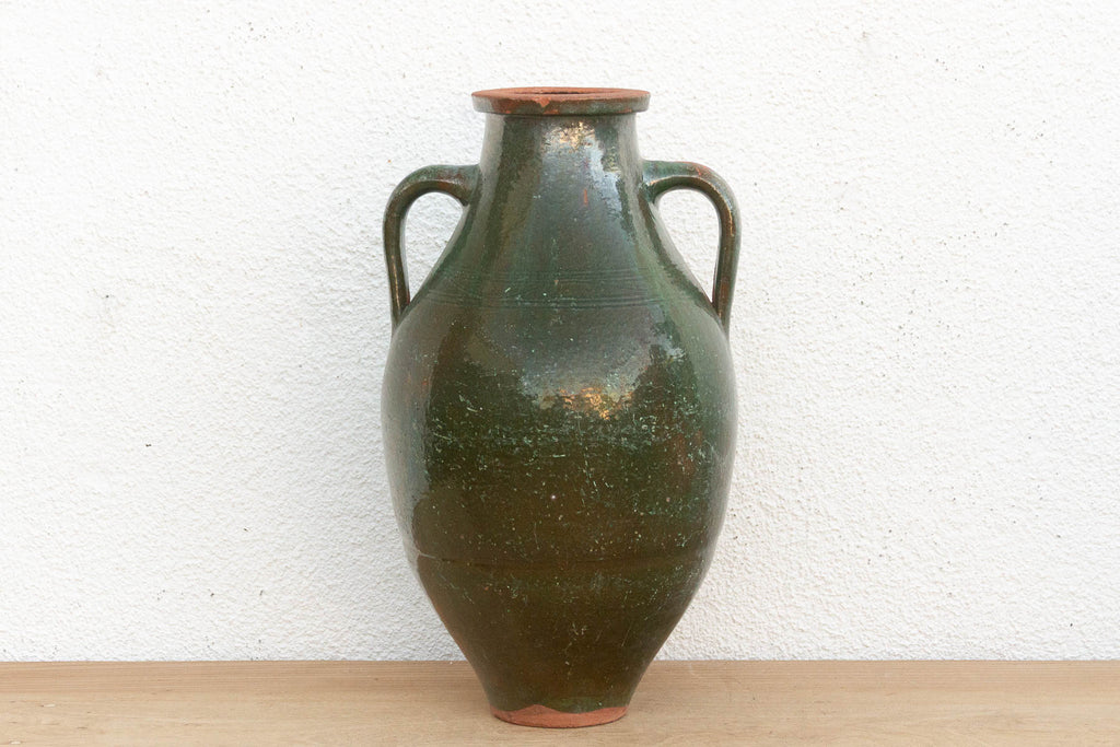 Antique French Green Glazed Olive Jar