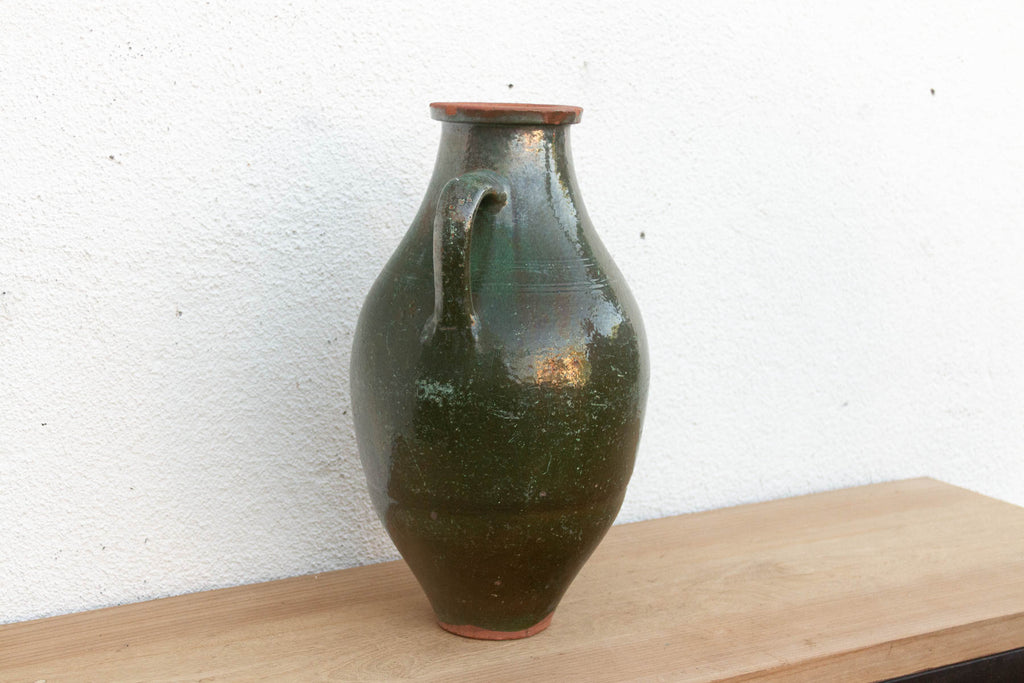 Antique French Green Glazed Olive Jar