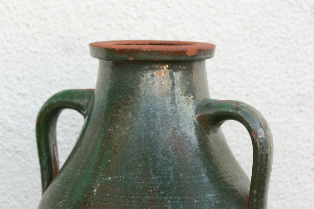 Antique French Green Glazed Olive Jar