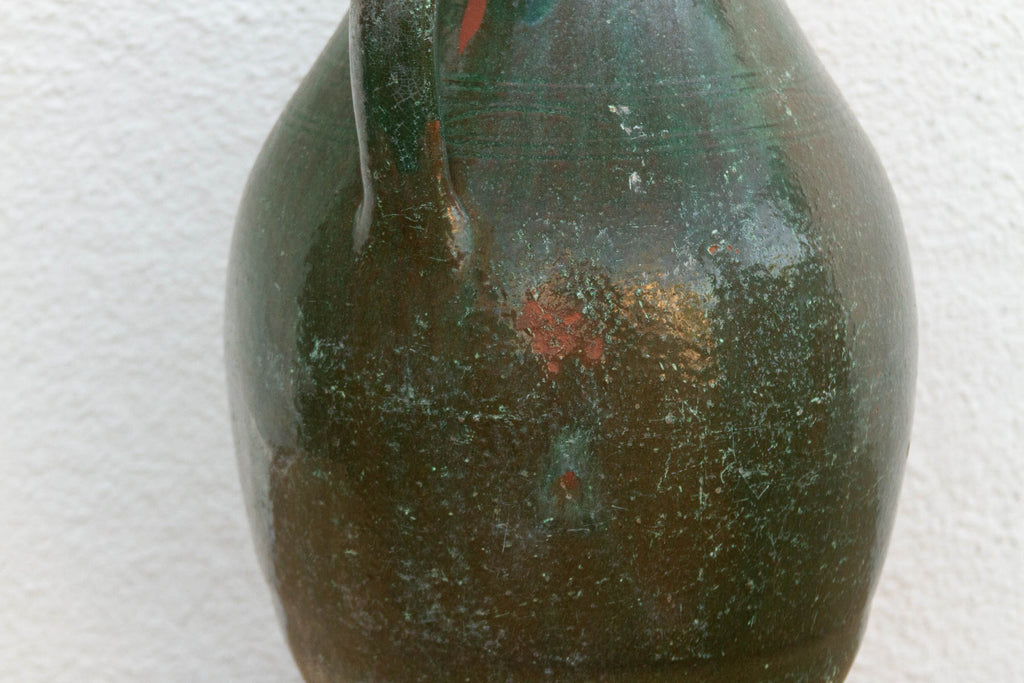 Antique French Green Glazed Olive Jar