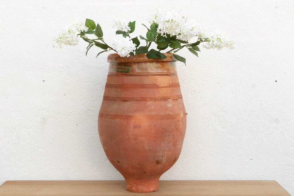 Large Mediterranean Terracotta Glazed Rim Floor Vase