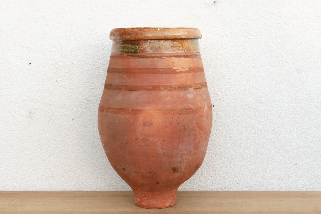 Large Mediterranean Terracotta Glazed Rim Floor Vase