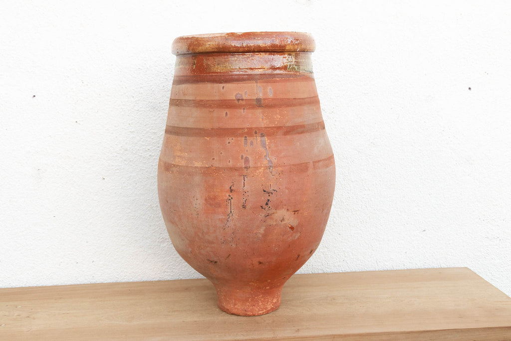 Large Mediterranean Terracotta Glazed Rim Floor Vase