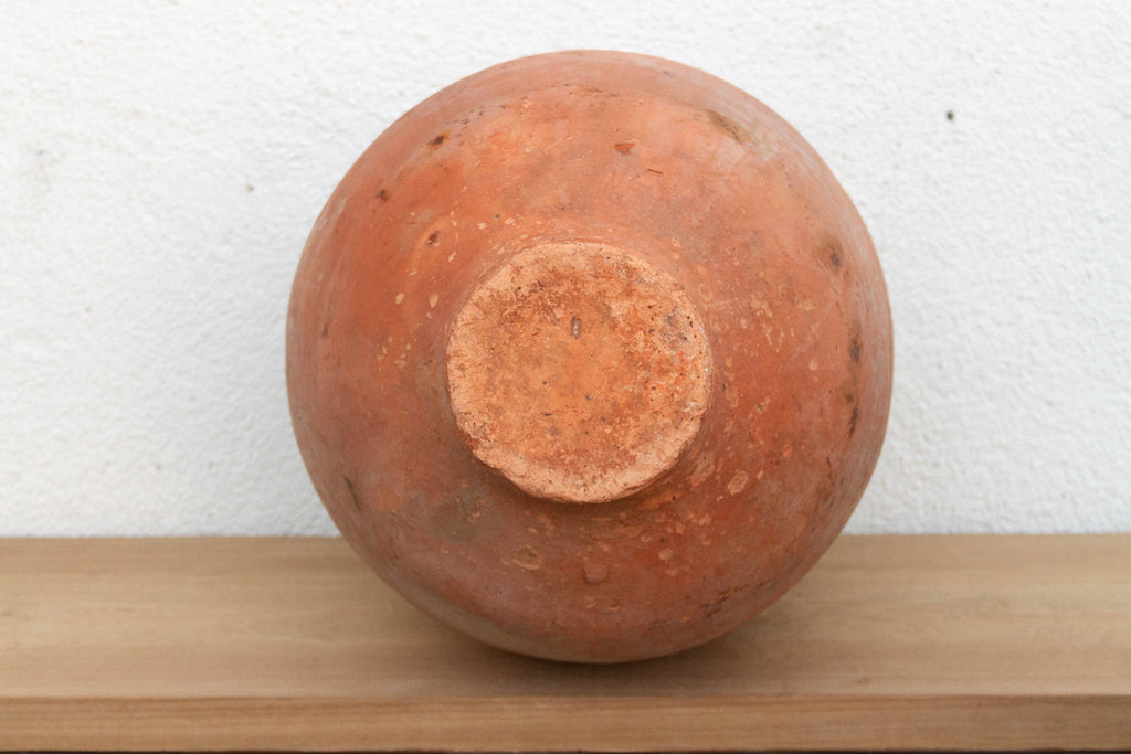 Large Mediterranean Terracotta Glazed Rim Floor Vase