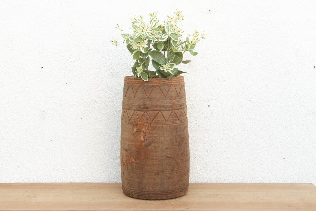 Oxidized Wood Naga Tribal Vessel