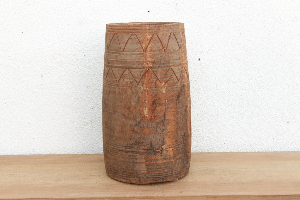 Oxidized Wood Naga Tribal Vessel