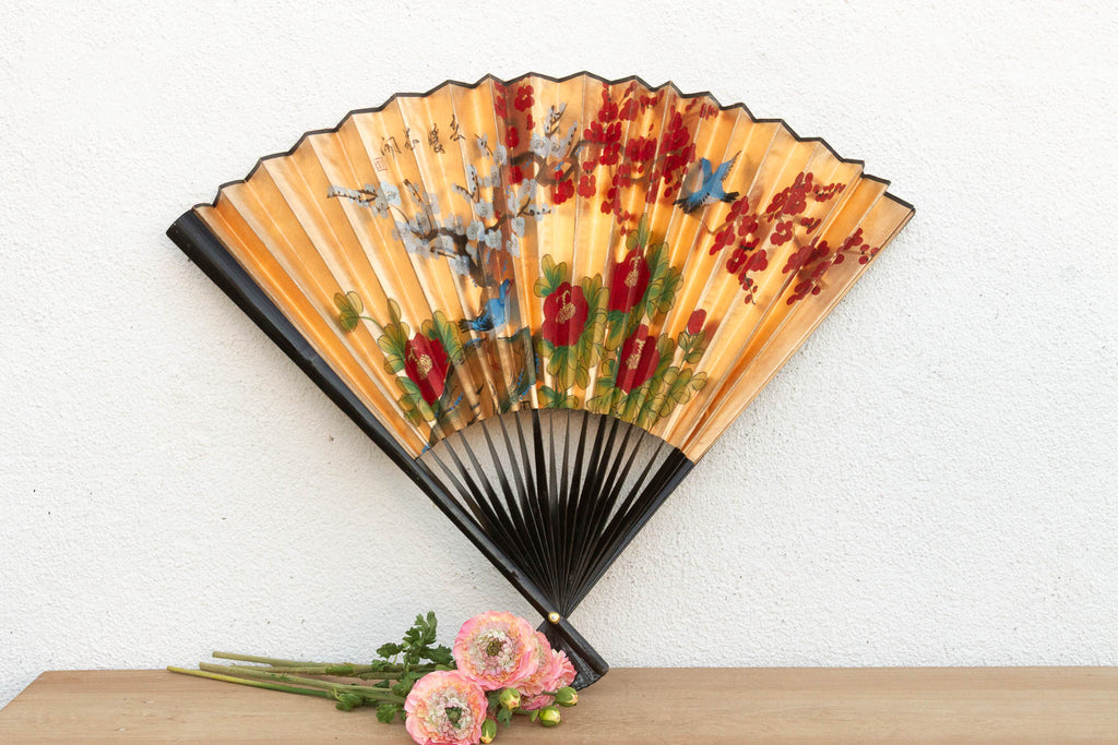 Vintage Birds & Blossoms Painted Chinese Fan