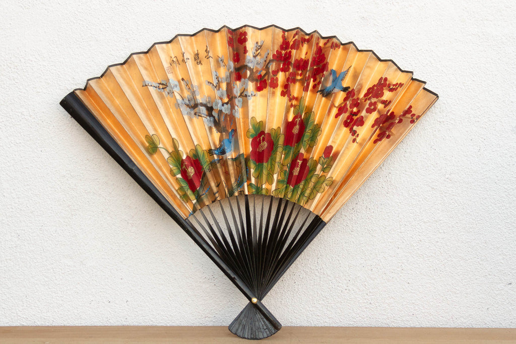 Vintage Birds & Blossoms Painted Chinese Fan