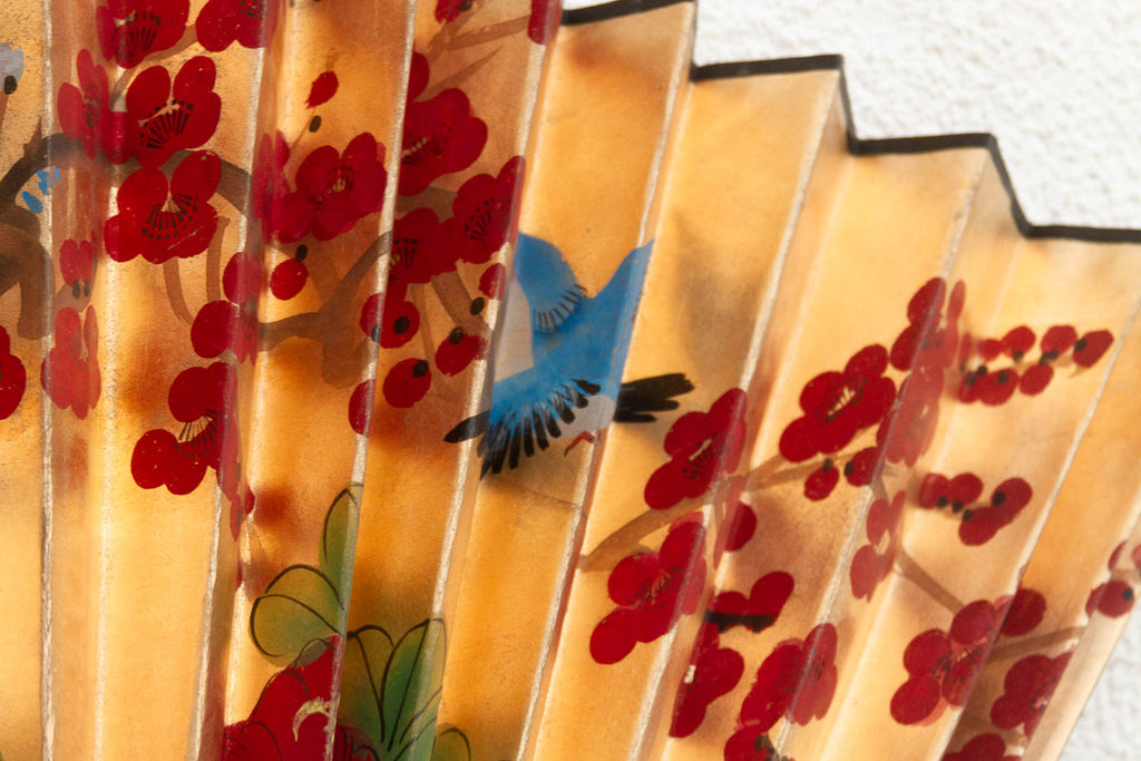 Vintage Birds & Blossoms Painted Chinese Fan
