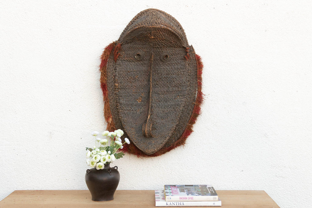Large Antique Woven Rattan Yam Mask