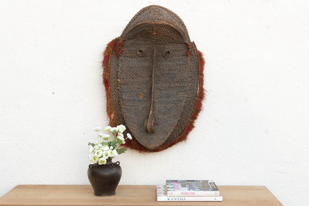 Large Antique Woven Rattan Yam Mask