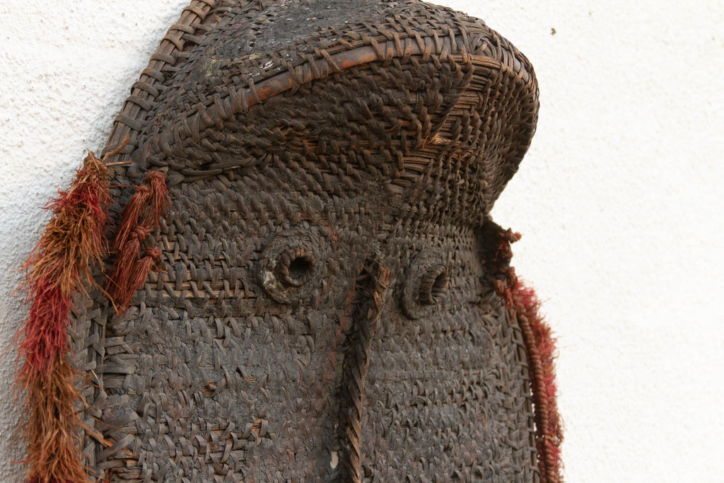 Large Antique Woven Rattan Yam Mask