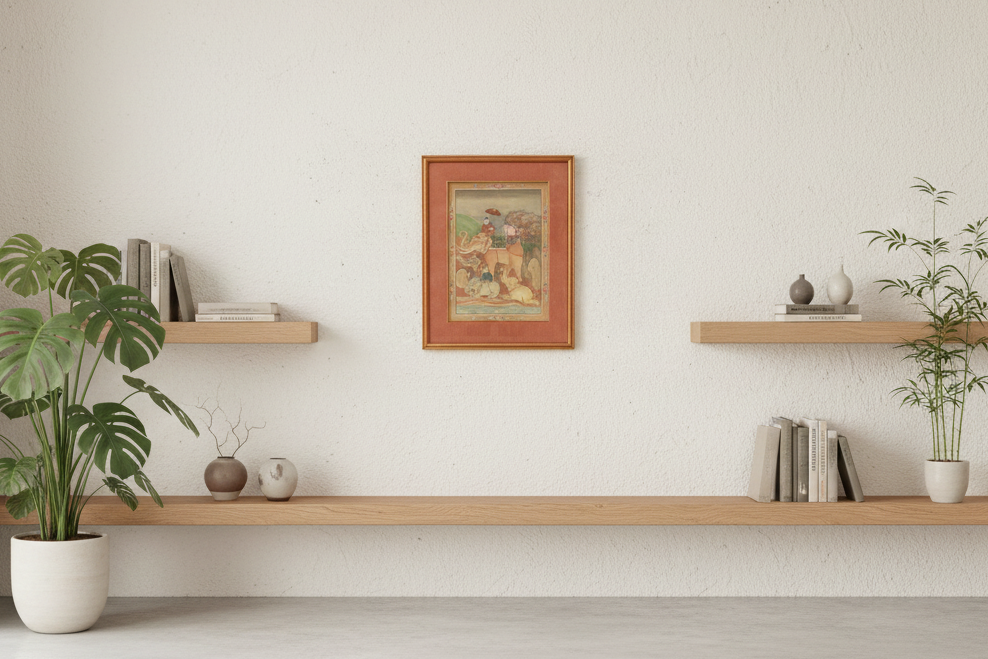 Antique Framed Thai Elephant Procession Painting (Trade)