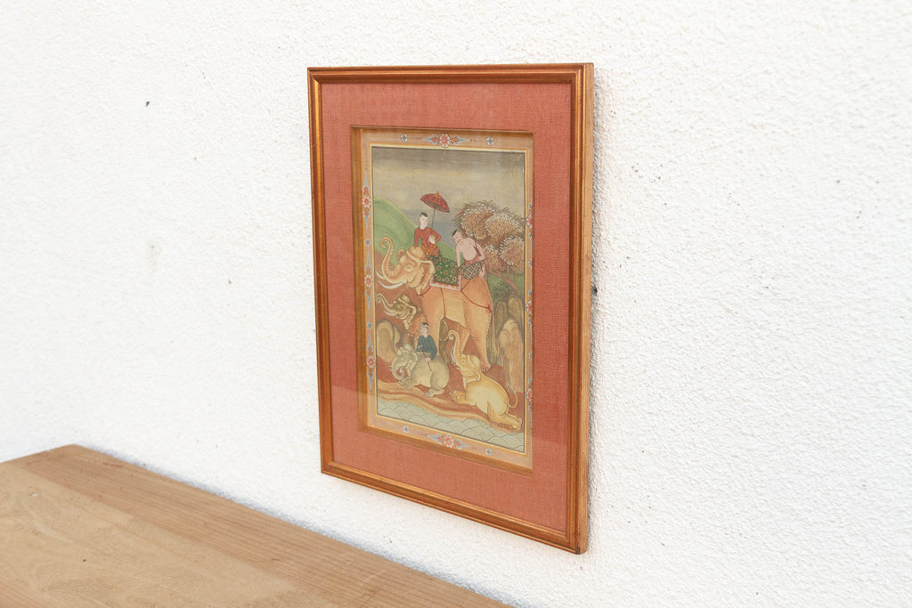 Antique Framed Thai Elephant Procession Painting