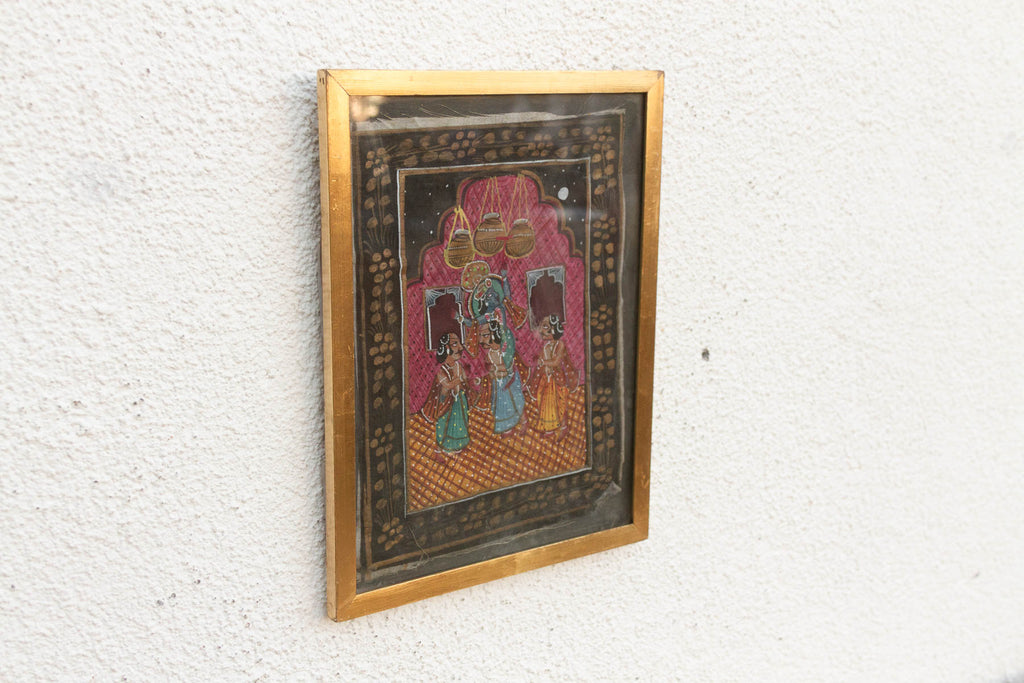 Antique Lord Krishna & Gopis Framed Painting
