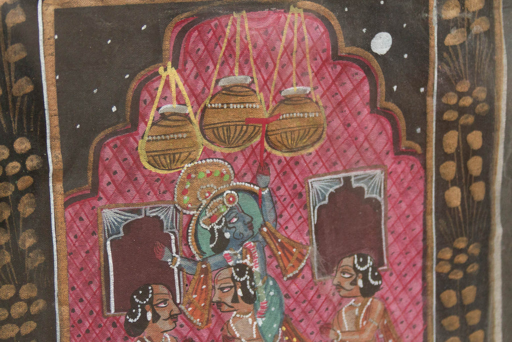 Antique Lord Krishna & Gopis Framed Painting