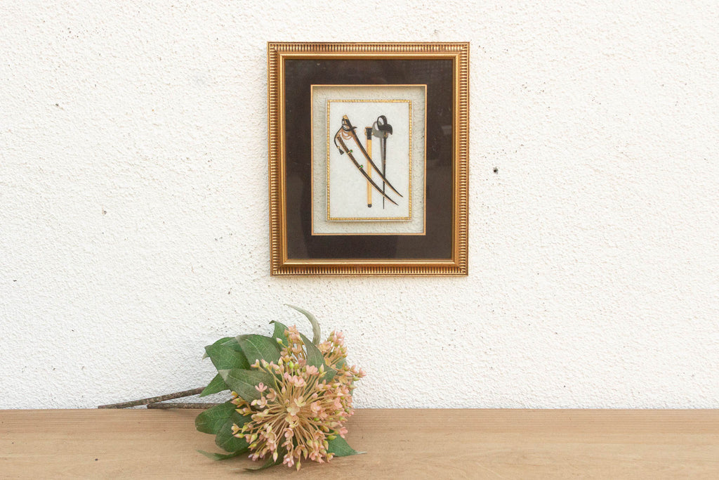 Vintage Indian Framed Art Ceremonial Crossed Swords (Trade)