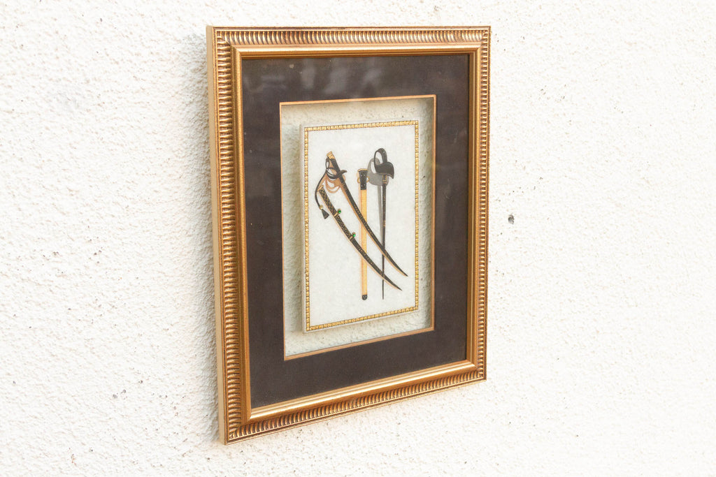 Vintage Indian Framed Art Ceremonial Crossed Swords (Trade)