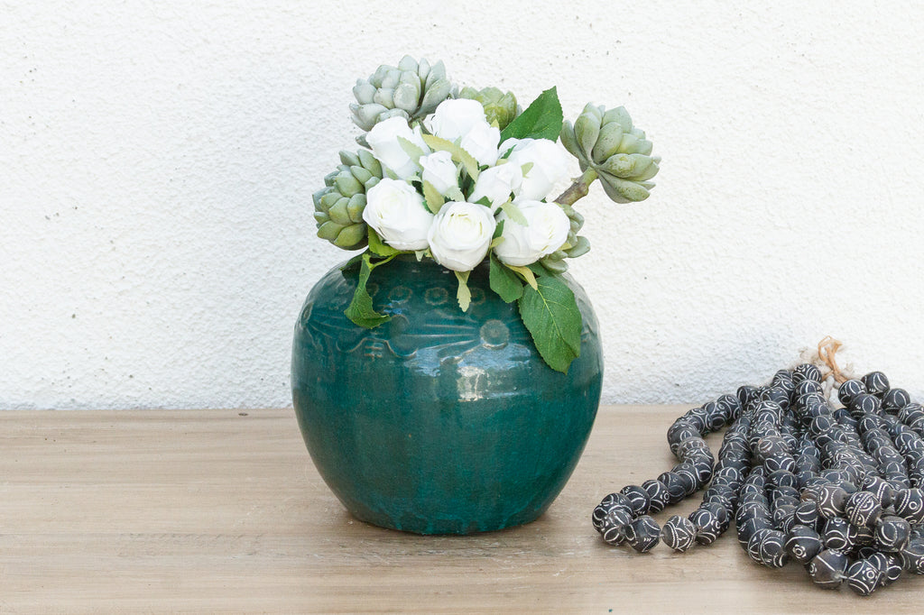 Deep Emerald Glazed Ceramic Vase