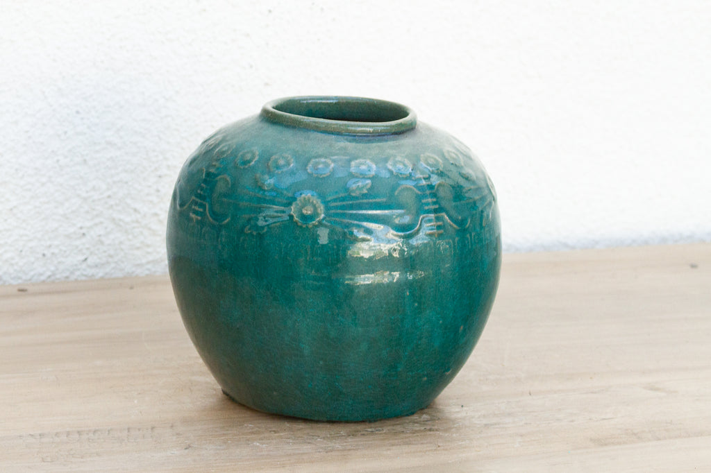 Deep Emerald Glazed Ceramic Vase