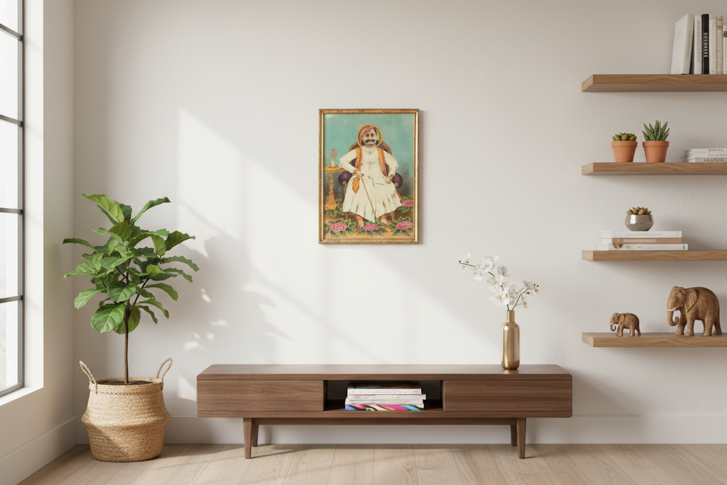 Antique Indian Seated Maharaja Framed Portrait