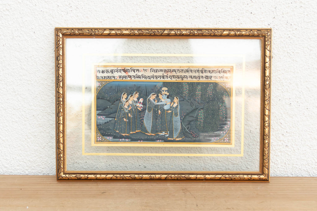 Antique Framed Indian Krishna Miniature Painting