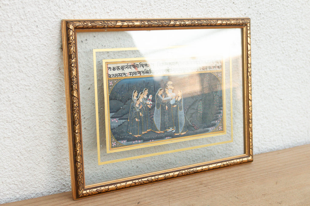 Antique Framed Indian Krishna Miniature Painting