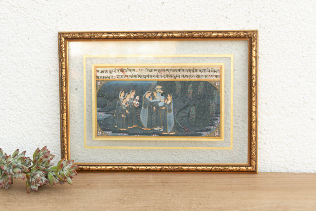 Antique Framed Indian Krishna Miniature Painting