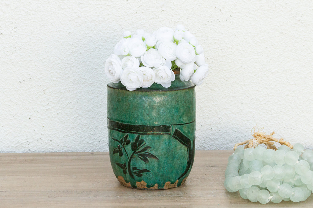 Vintage Elaris Painted Green Vase