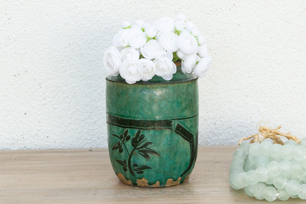 Vintage Elaris Painted Green Vase