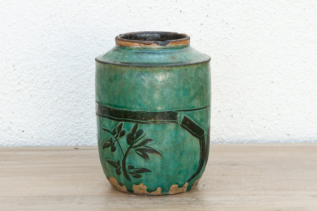 Vintage Elaris Painted Green Vase