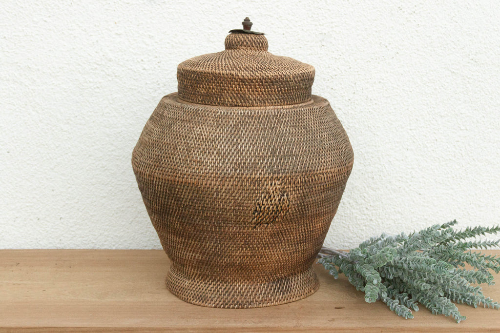 Finely Woven Southeast Asian Lidded Basket