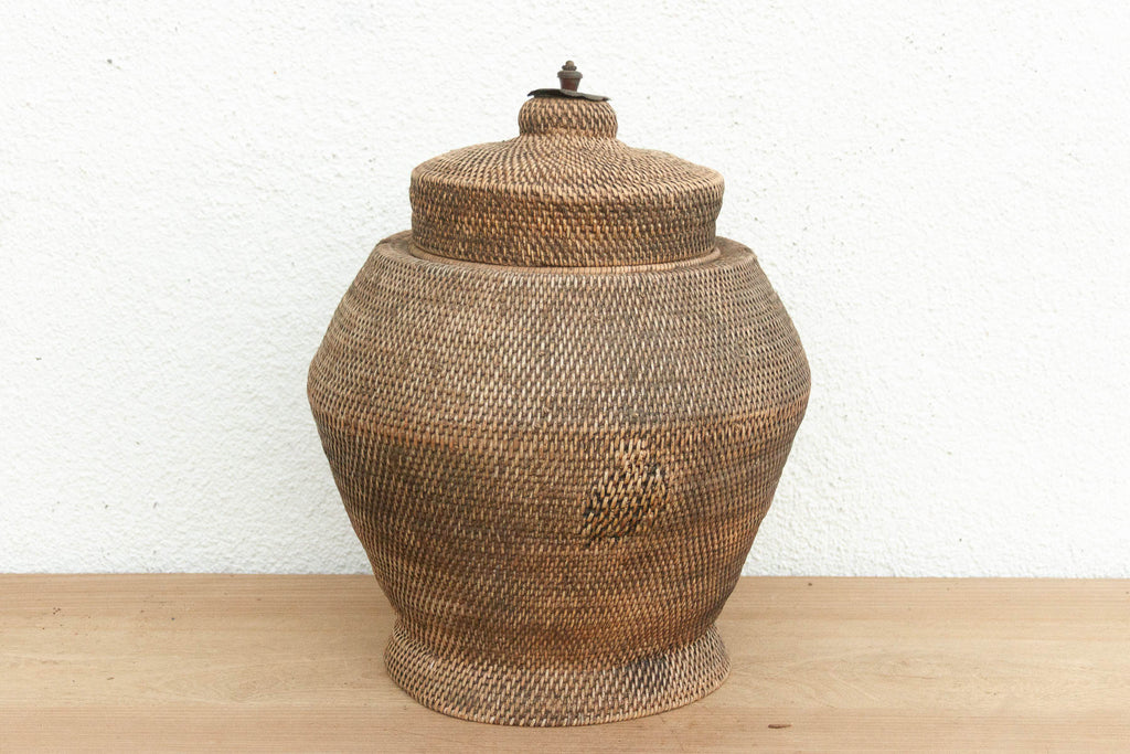 Finely Woven Southeast Asian Lidded Basket