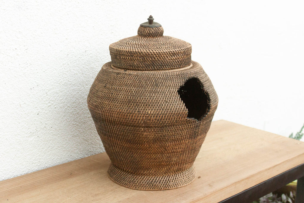 Finely Woven Southeast Asian Lidded Basket