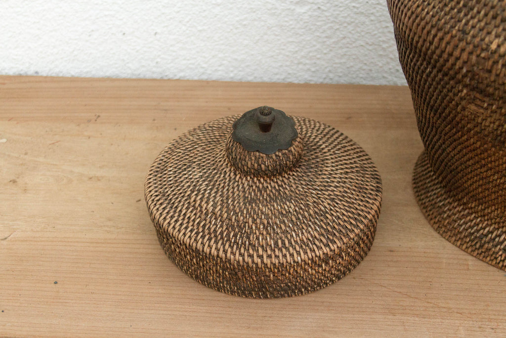 Finely Woven Southeast Asian Lidded Basket