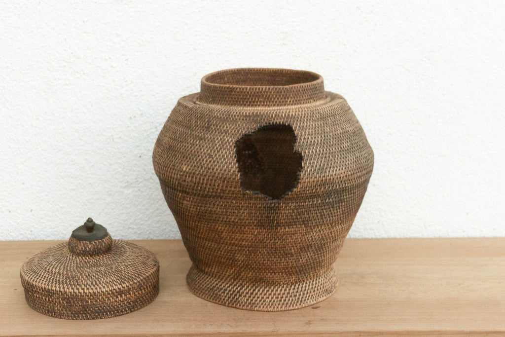 Finely Woven Southeast Asian Lidded Basket