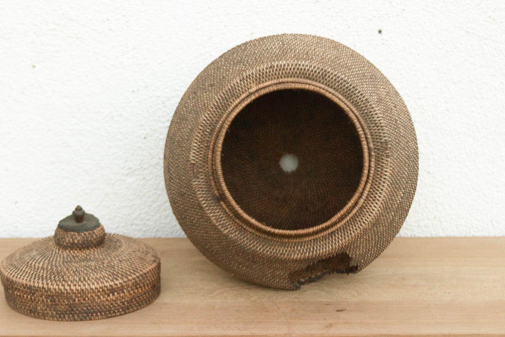 Finely Woven Southeast Asian Lidded Basket