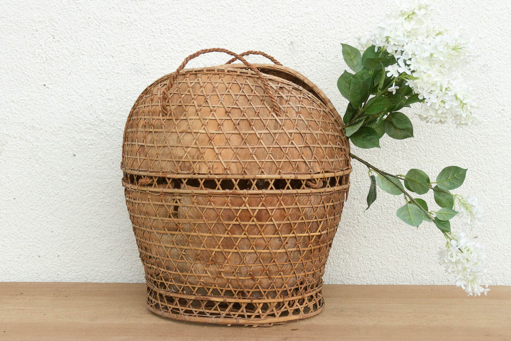 Antique Handwoven Large Carrying Pouch Basket