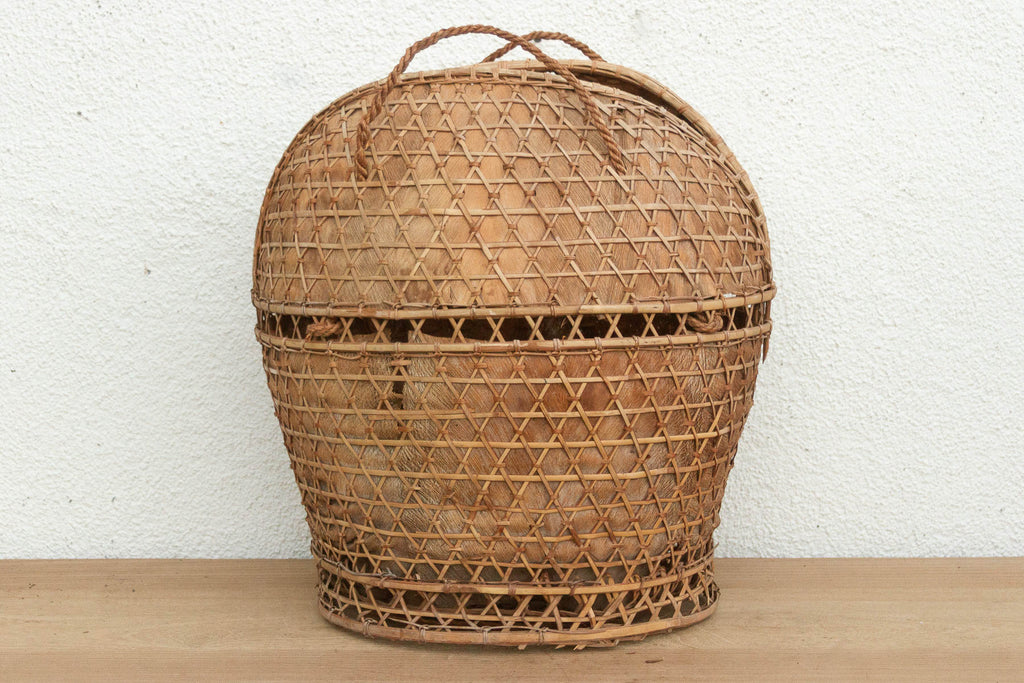 Antique Handwoven Large Carrying Pouch Basket