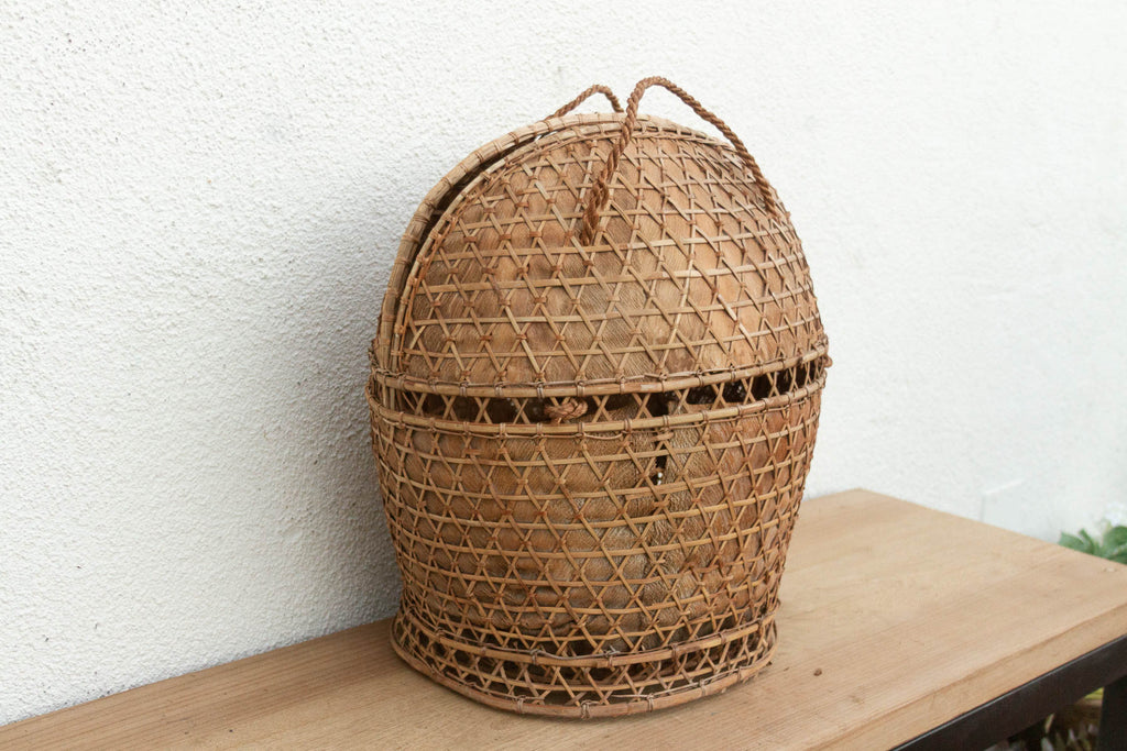 Antique Handwoven Large Carrying Pouch Basket