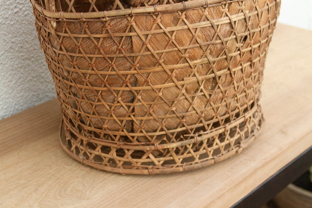 Antique Handwoven Large Carrying Pouch Basket