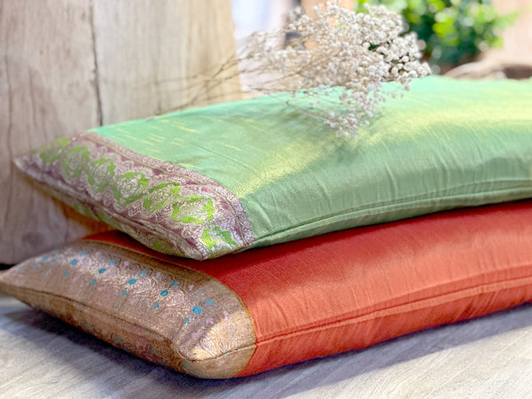 Lime Green Large Festive Indian Silk Queen Lumbar Pillow Cover