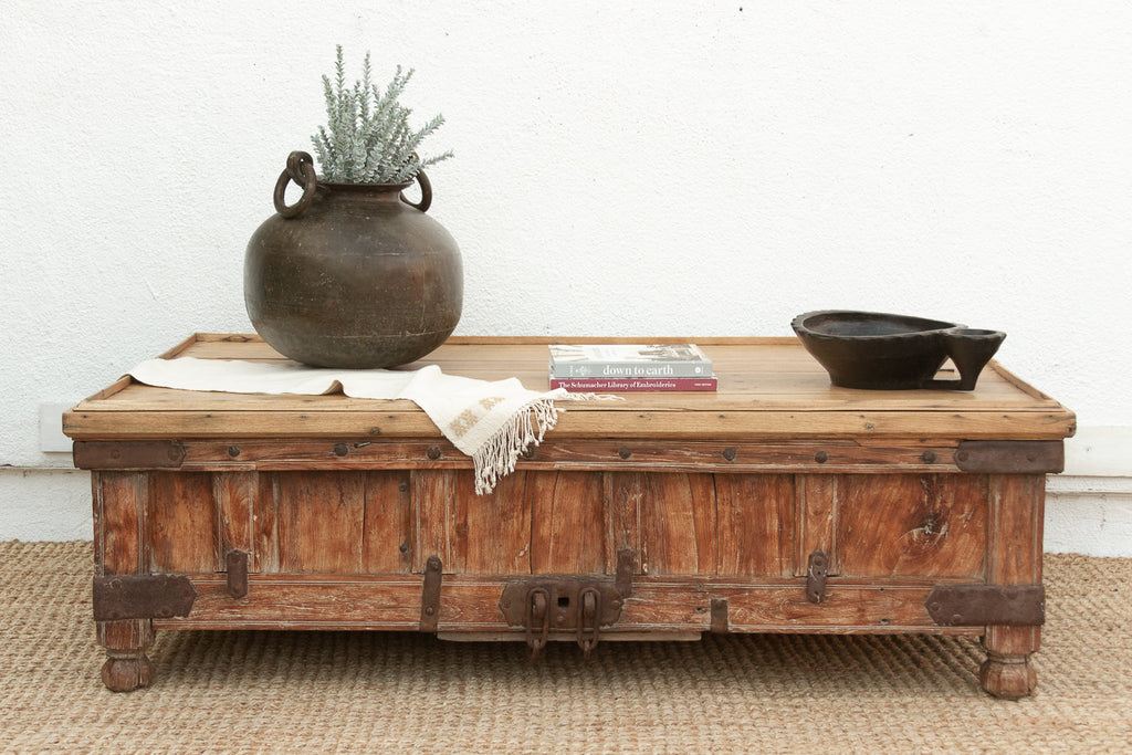 Large Antique Teak Stickbox Chest Coffee Table