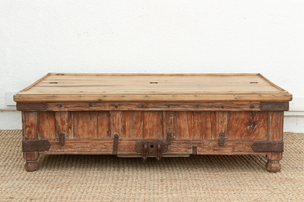 Large Antique Teak Stickbox Chest Coffee Table