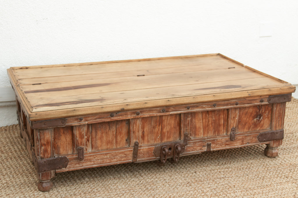 Large Antique Teak Stickbox Chest Coffee Table