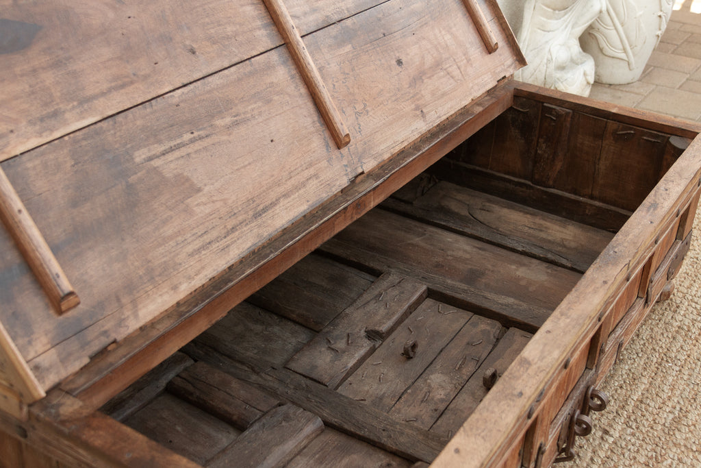 Large Antique Teak Stickbox Chest Coffee Table